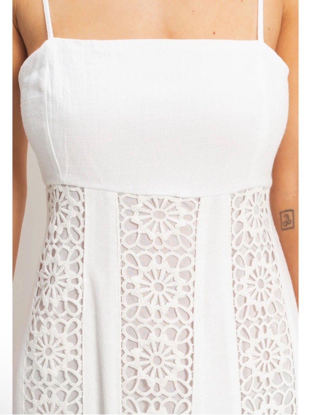NEW HYFVE White Linen Blend Lace Panel Maxi Dress – Medium - Picture 6 of 6